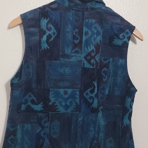 VTG GW Division of Graff Blue Pattern Vest Western Soft 90s 80s - Picture 7 of 7